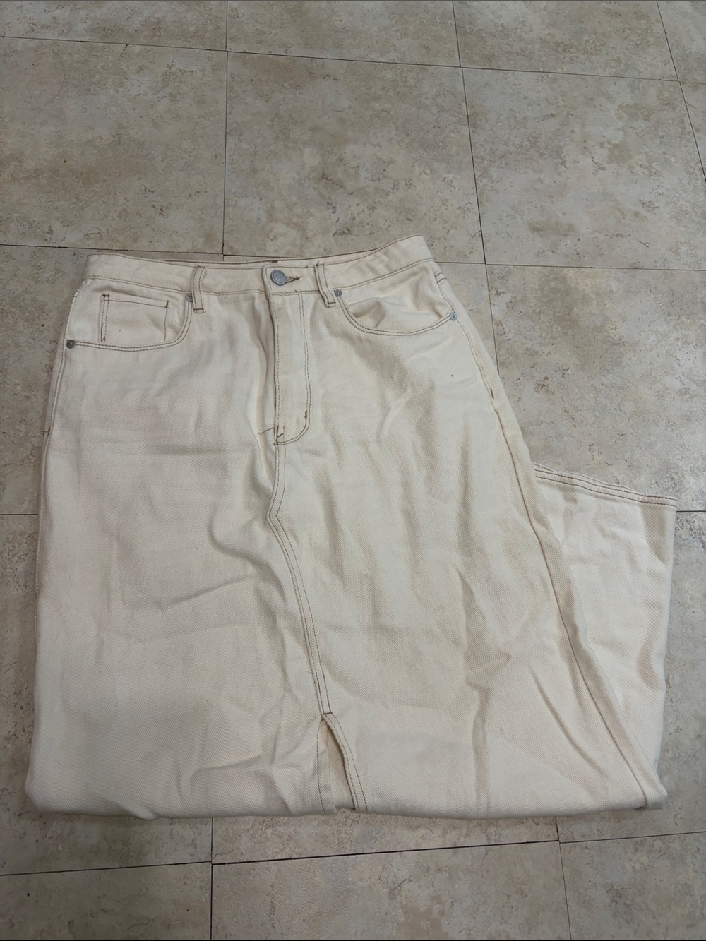 Blank NYC Cream Denim Midi Skirt